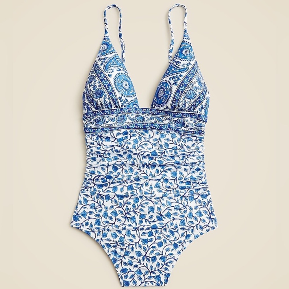J. Crew Blue and White One Piece Swimsuit